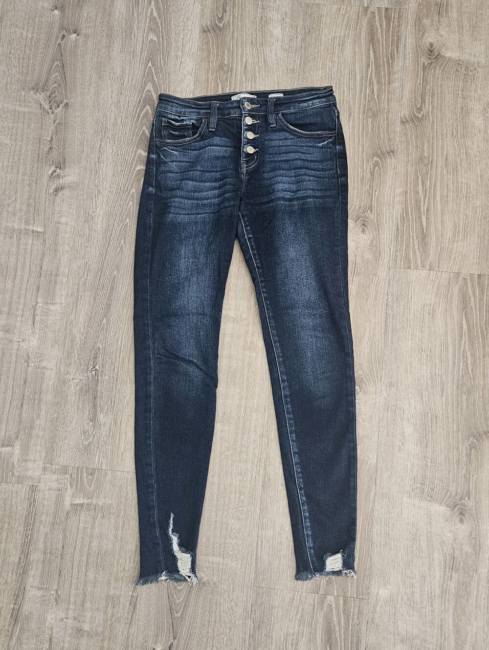 KanCan Distressed Raw Hem Frayed Dark Wash Ankle Skinny Jeans Faded Seat Sz 26